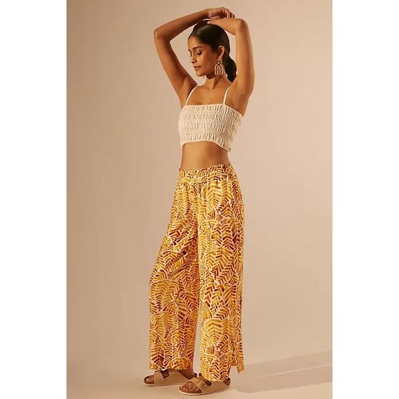 Anthropologie Pants - ANTHROPOLOGIE‎ Pull On Printed Pants XL Wide Leg Viscose Vacation Summer Coastal